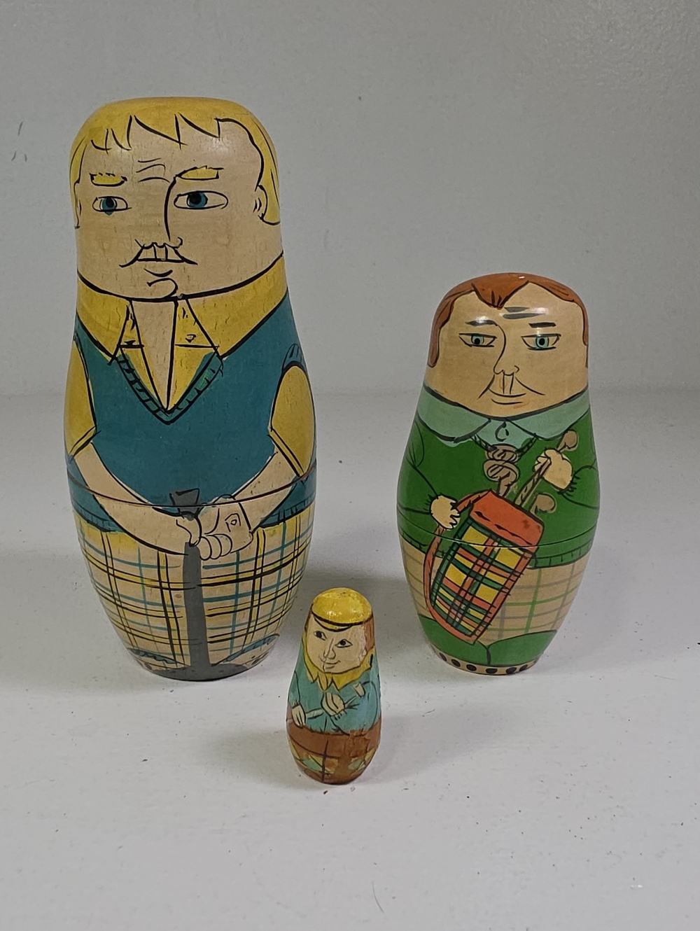 Vintage Male Golfer Matryoshka Wooden Nesting Doll Set Collectible
